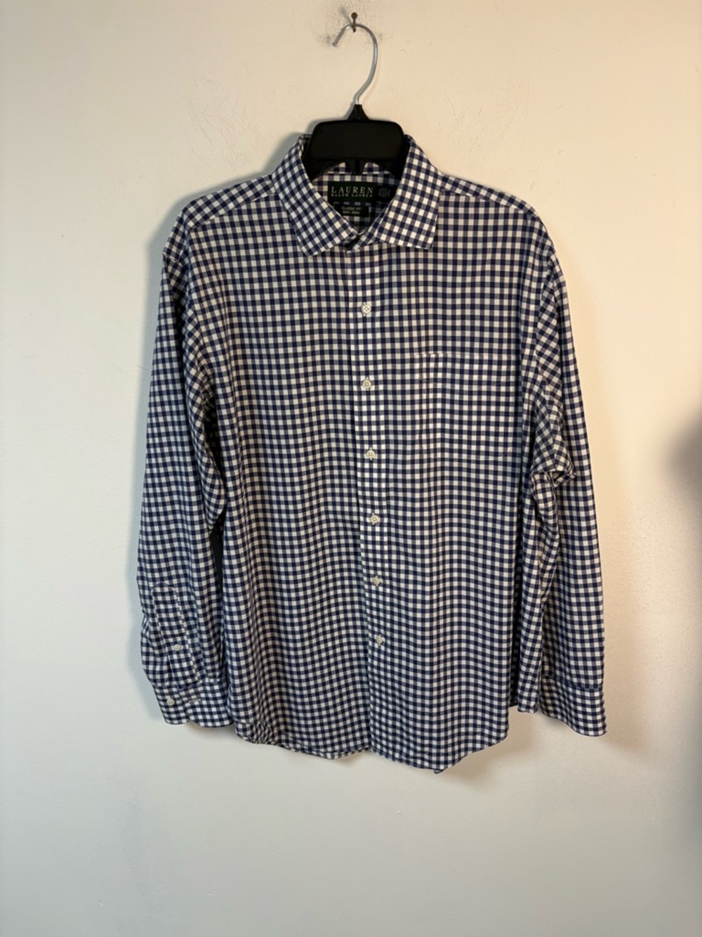 Lauren Ralph Lauren Men's Navy and White Check Dress Shirt No Iron 16.5